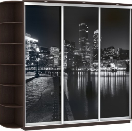 Шкаф-купе трехдверный с фотопечатью "Ночной город" черно-белый цвет, корпус венге